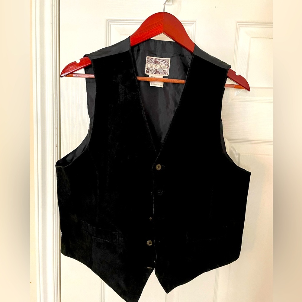 Vintage Property Black Leather Front Mens Vest